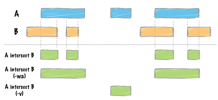 Intersect between two BED datasets. 