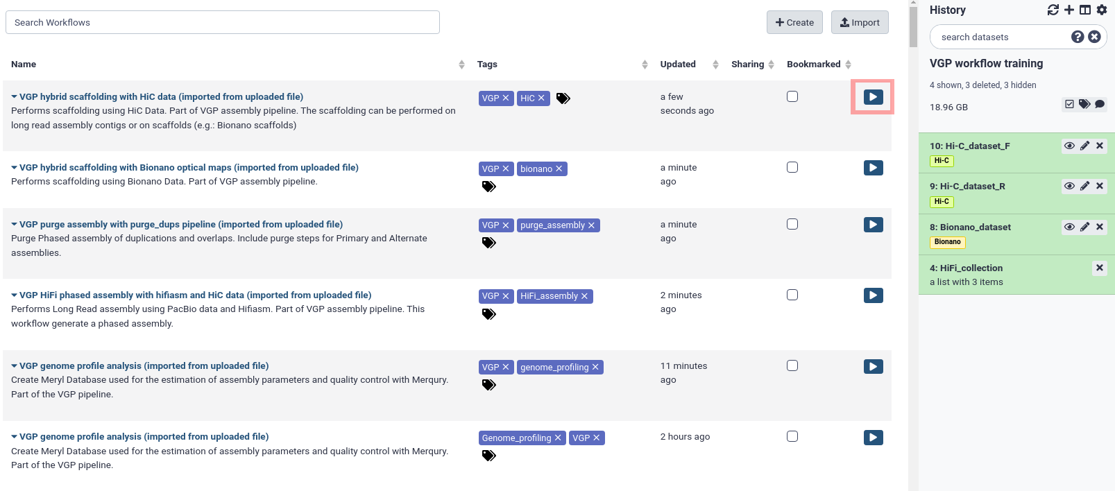 Figure 2: Workflow menu. 