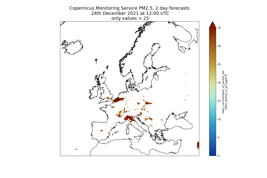 PM2.5 over Italy with threshold at 25. 