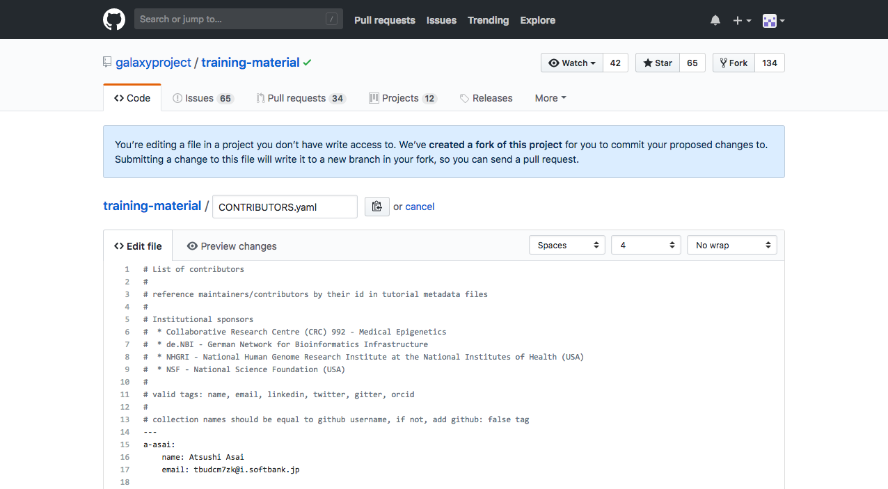 GitHub contributor edit page. 