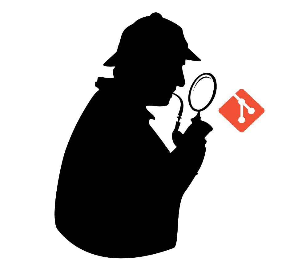 Cartoon of sherlock examining the git logo with his magnifying glass.