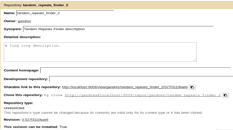 an image of a toolshed metadata from the planemo uploaded data