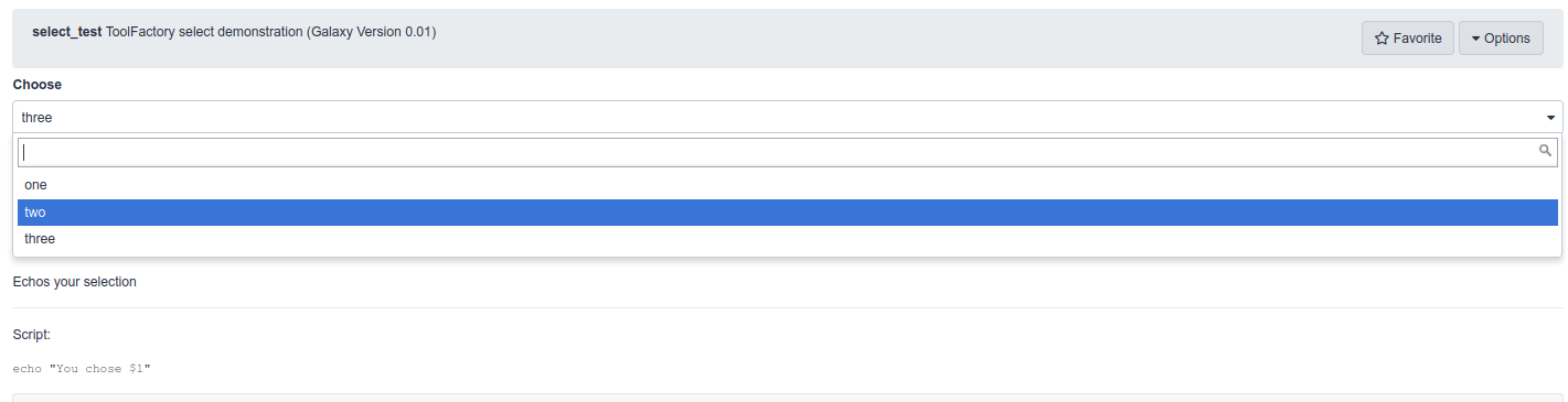 Generated form seen by users of the select demonstration tool. 