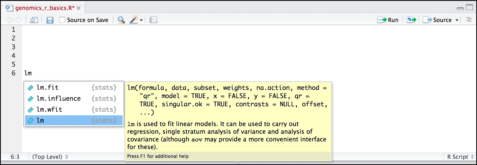 rstudio contextual help. 