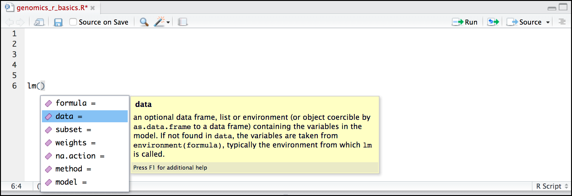 rstudio contextual help. 