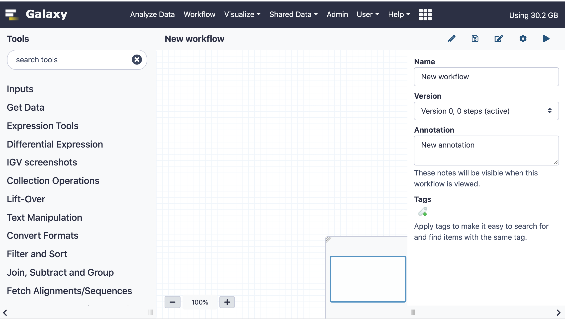 A new empty workflow. 