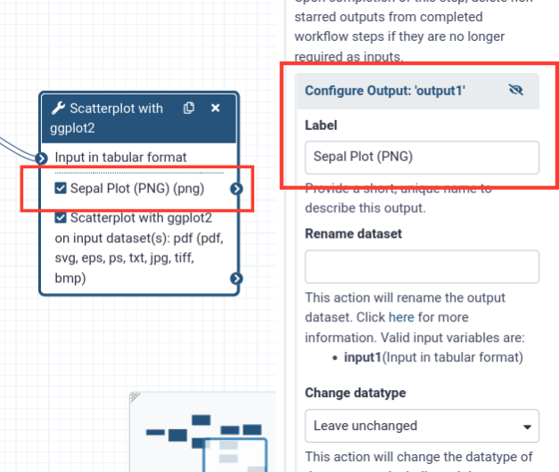 screenshot of menu to add labels to the workflow output. 