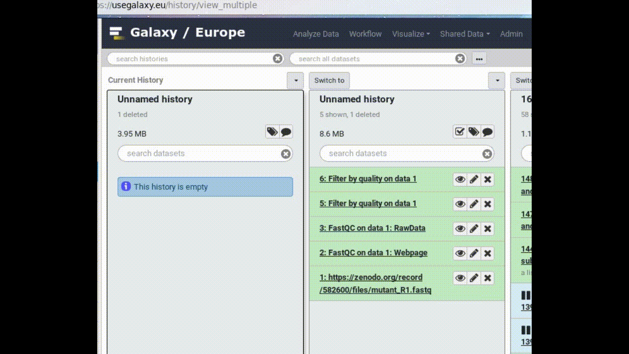 Copy a dataset between histories. 