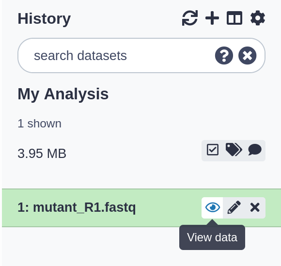 eye icon with dropdown titled View Data. 