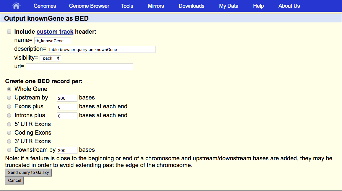 UCSC Table Browser 2nd page. 