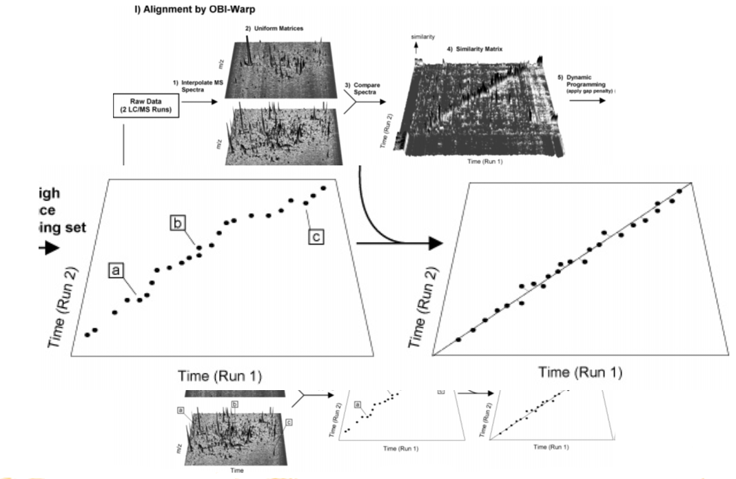 A composed picture from the publication of the "obiwarp" algorithm.