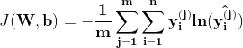 Mathematical formula for calcuating the cross entropy cost function, which is just the average of cross entropy loss functions for training samples. 