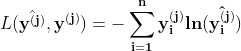 Mathematical formula for calculating the cross entropy loss function, which quantifies the difference between the predicted and desired output of a neural network. 