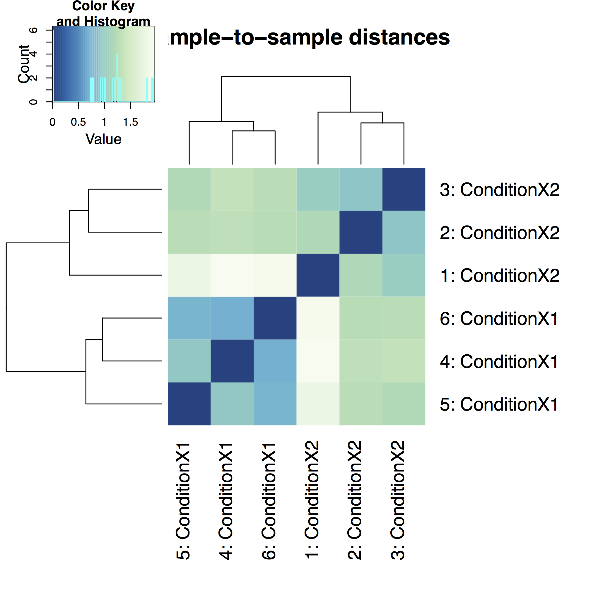 A heatmap of sample-to-sample distance matrix. 