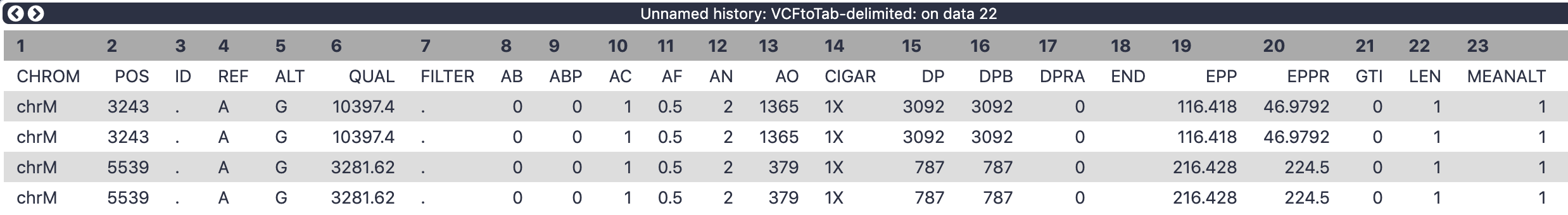 VCFtoTab-delimited output. 