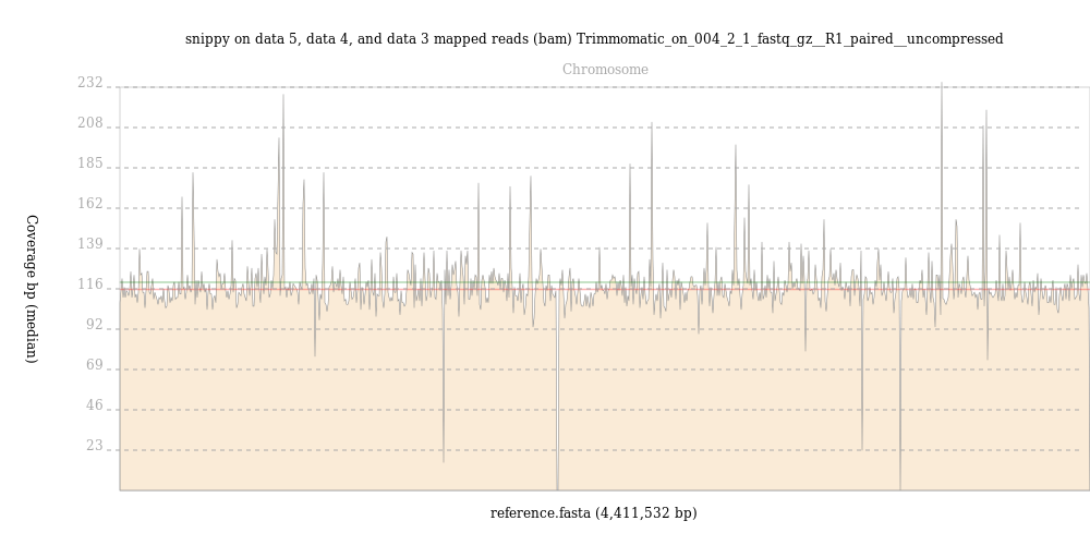 BAM Coverage Plot of 004-02 showing reads mapped evenly. 